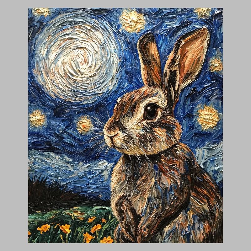Bunny Rabbit Bunny Van Gogh Style Starry Night