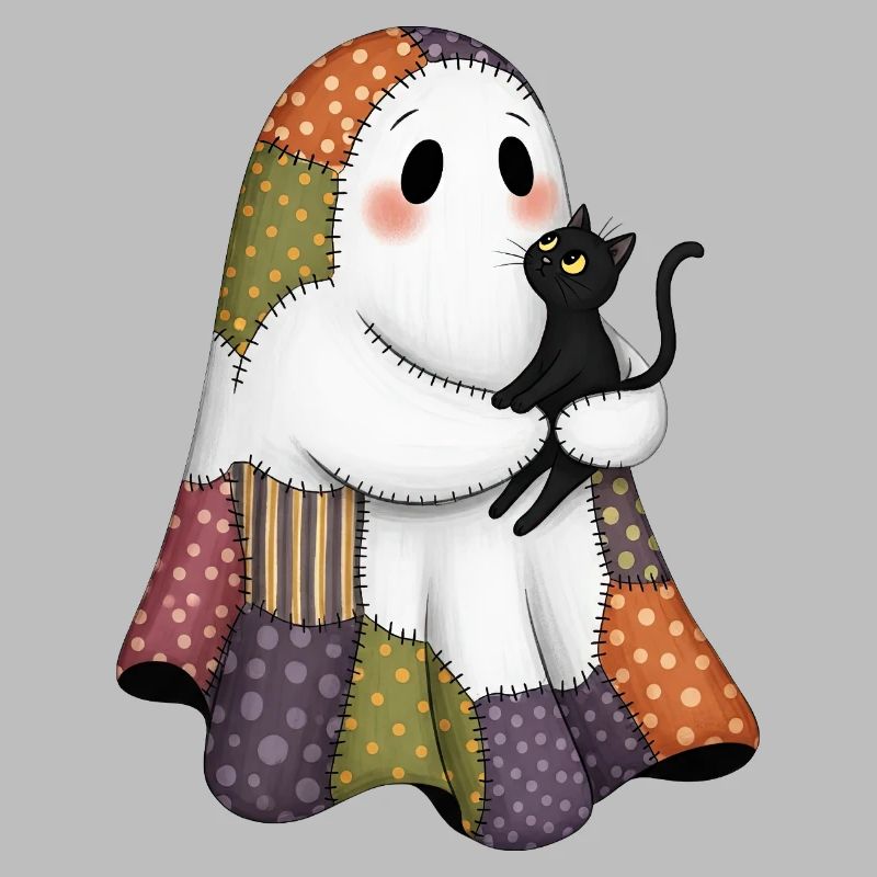 Patchwork fantôme avec chat noir