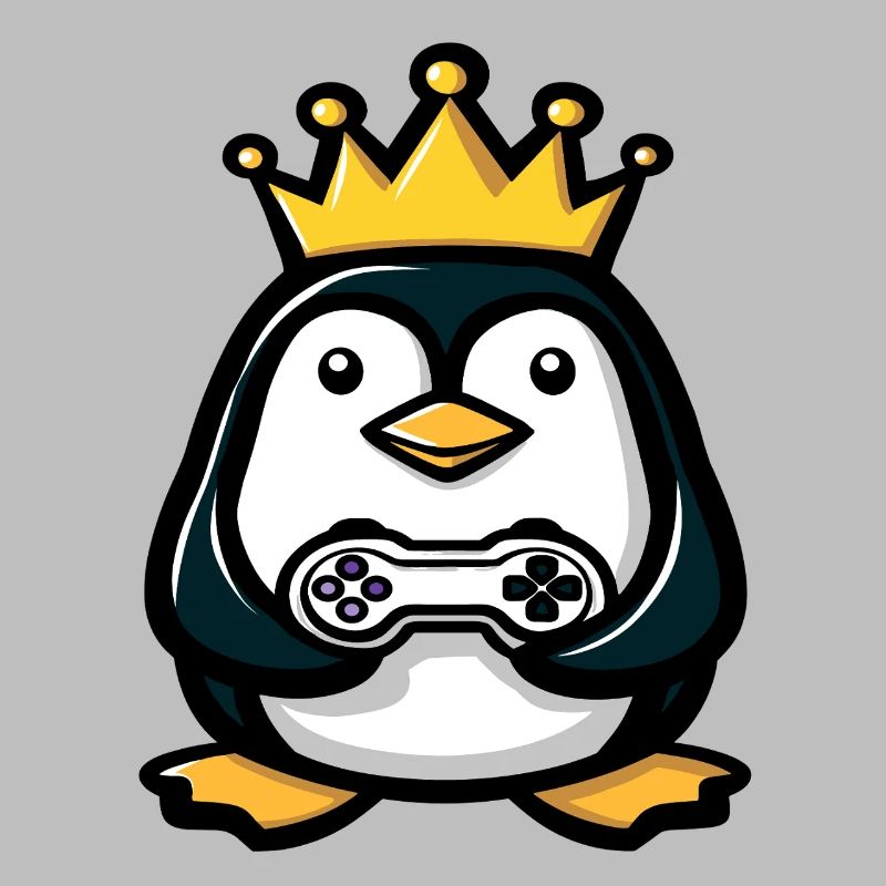 Penguin with gaming controller and crown