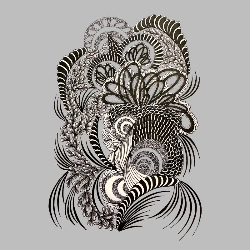 Black White Doodle Floral Pattern