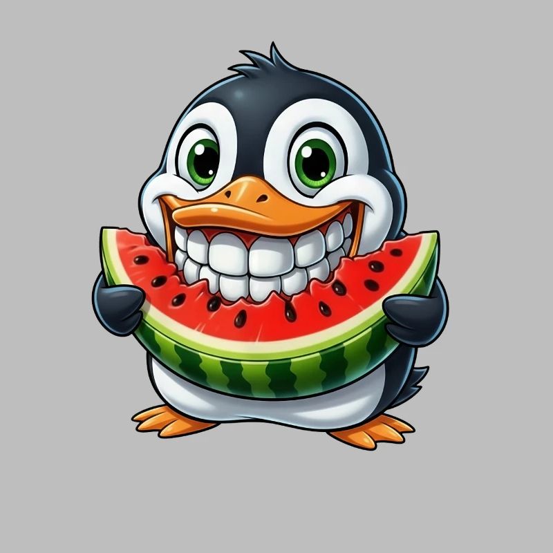 Pingouin joyeux avec pastèque fruit d’été