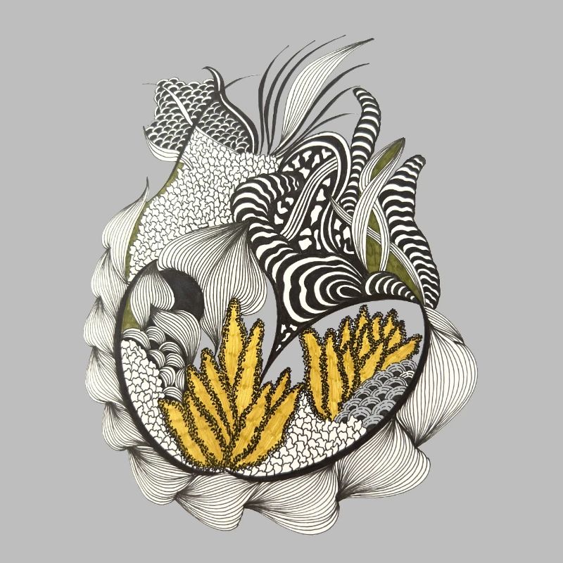 Black and White Leaf Pattern Yellow Accent