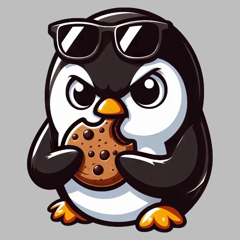 funny penguin eats cookie and is