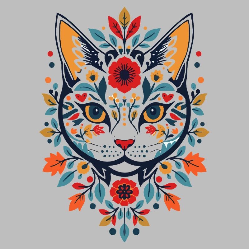 Chat fleur dans le style folklorice