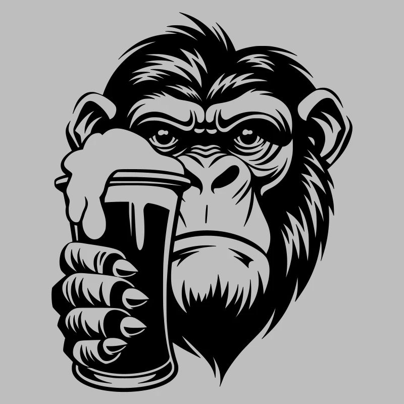 Monkey holding a drink with foam