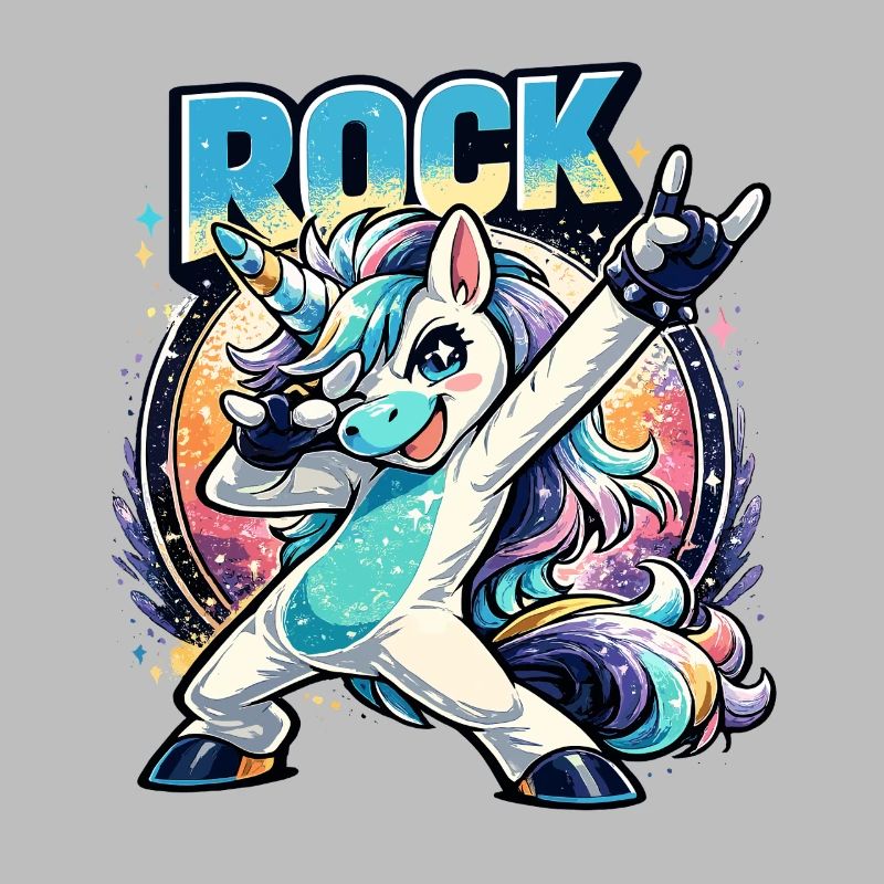 Rock Einhorn in Dabbing Pose mit Retro Vibes