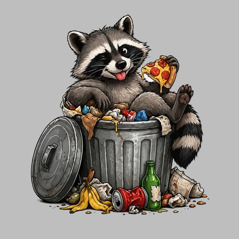 Waschbär mit Pizza Trash
