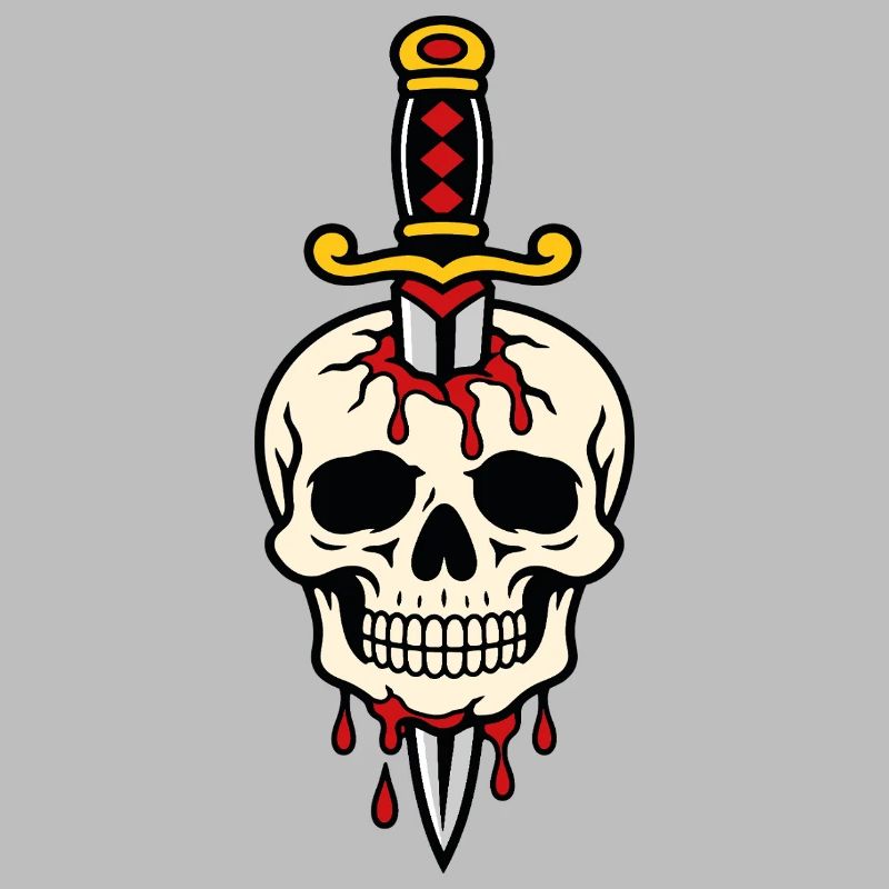 Schädel mit einem Tattoo-Dolch durchbohrt