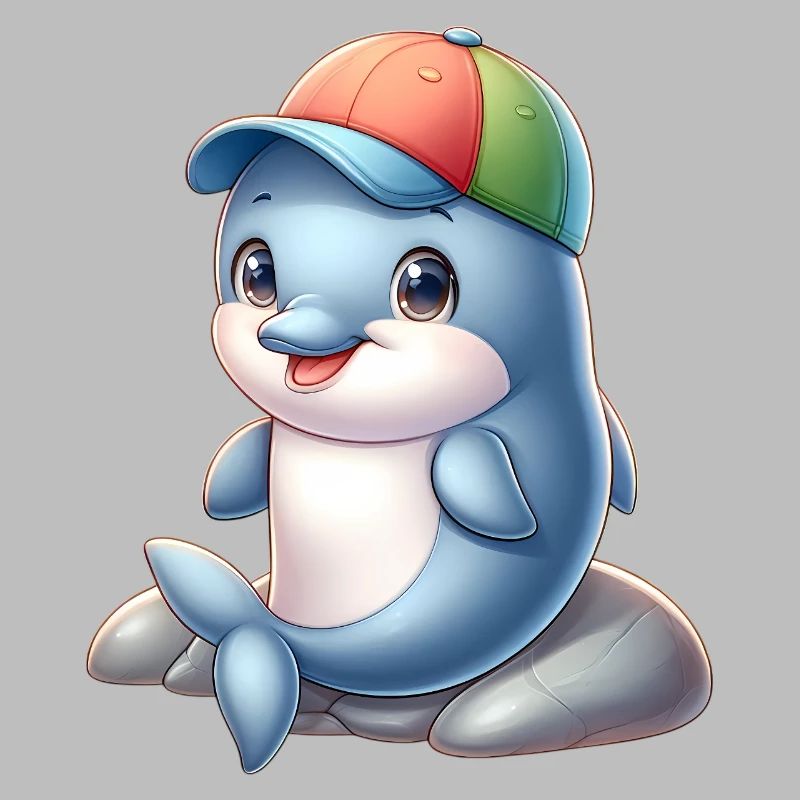 Fröhlicher Delfin mit Regenbogenkappe