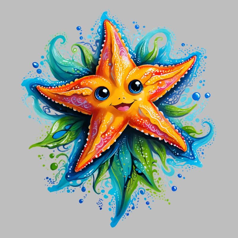 Étoile de mer jaune joyeuse dans le vortex bleu