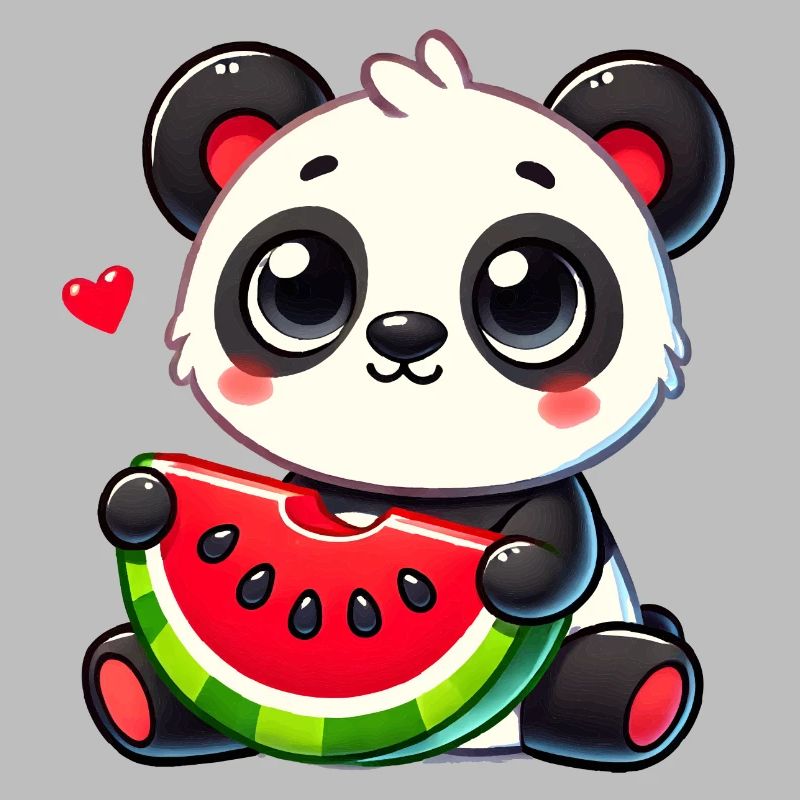 L’adorable panda déguste un morceau de pastèque