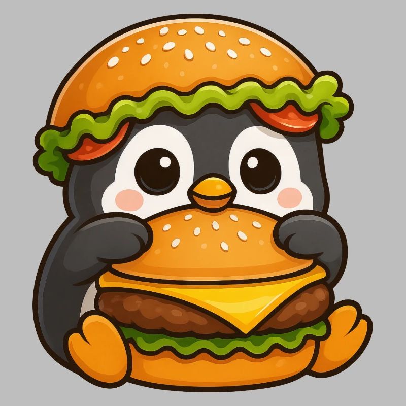 Pingouin mignon avec hamburger Cheeseburger Restauration rapide