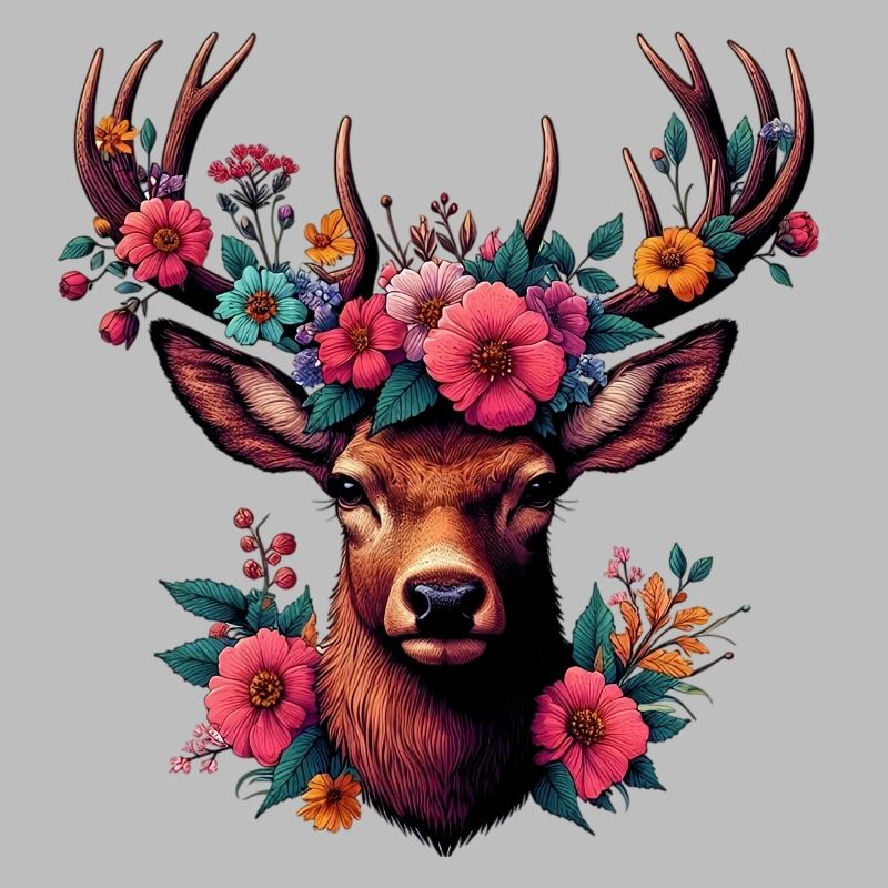 Hirsch mit Blumen