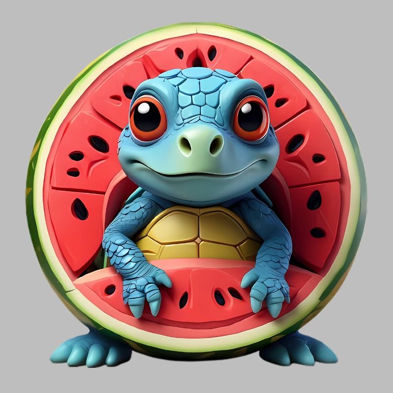 Melon turtle in the fruit core
