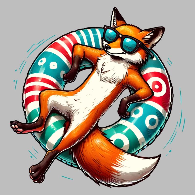 A relaxed fox on a swimming ring
