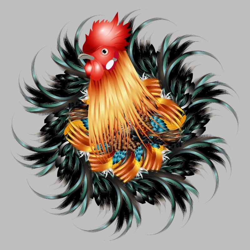 magnificent rooster in feather frame