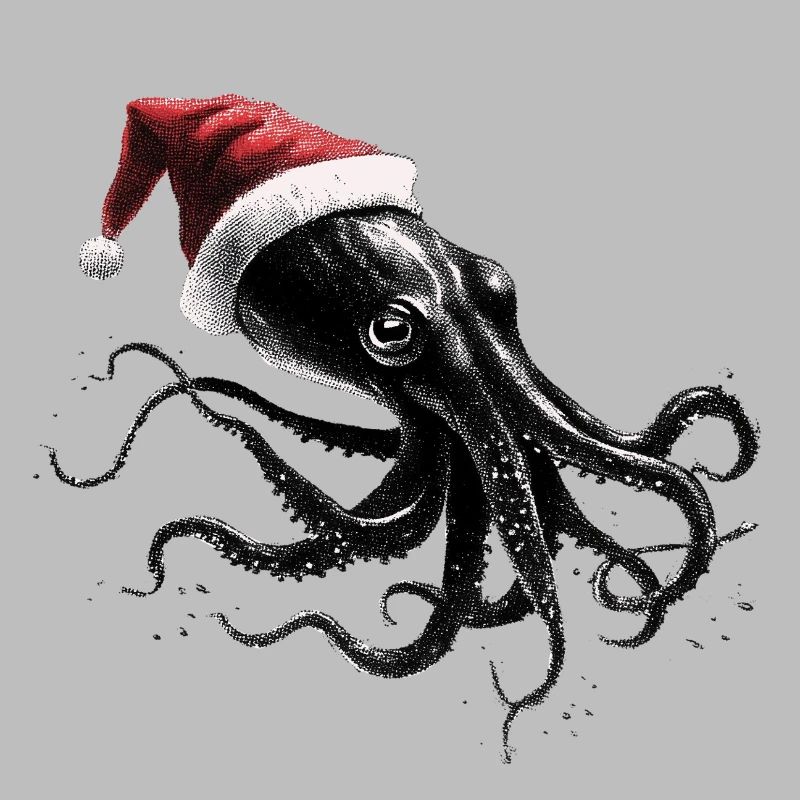 Weihnachtskrake mit Weihnachtsmütze