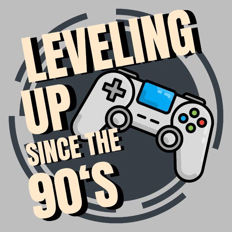 Retro-Spielcontroller mit 90er-Jahre-Text