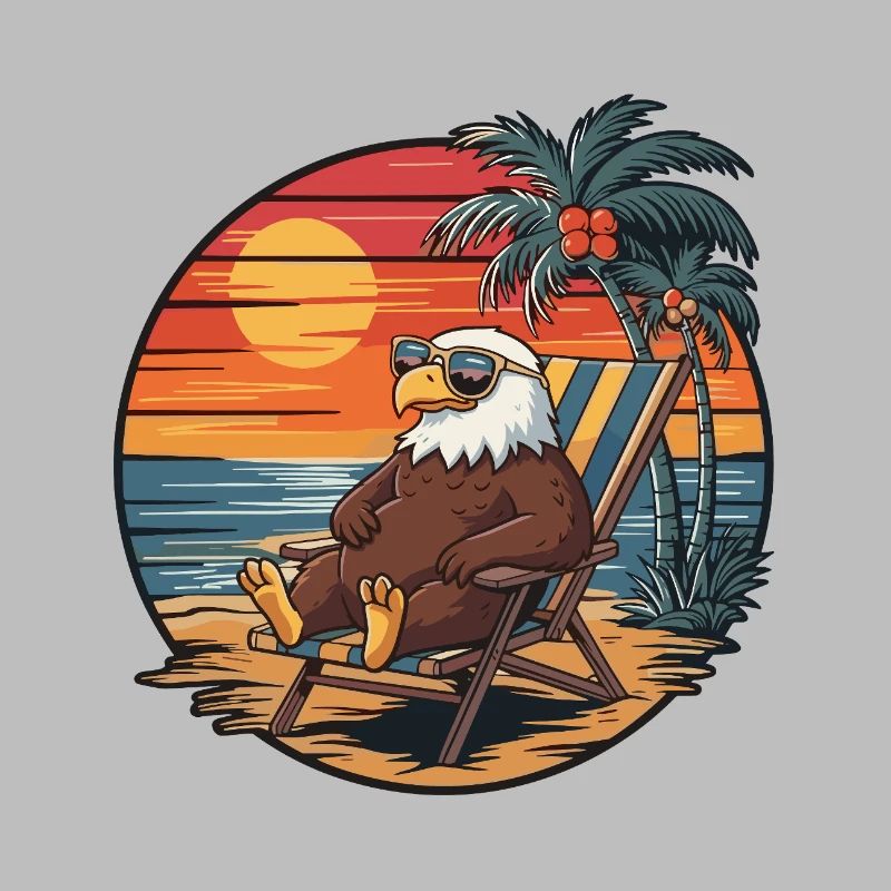Funny Eagle on Beach Summer Vacation Sunset