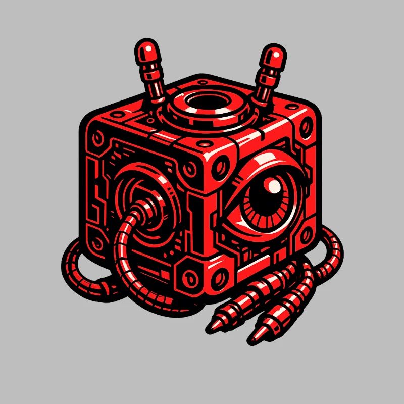 Red cube robot with eye