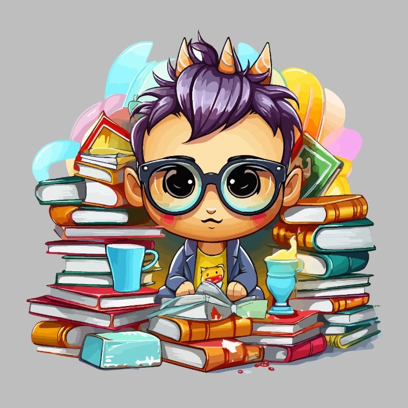 Lernheld Chibi mit Büchern