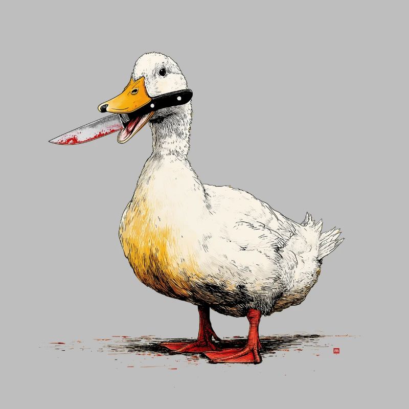 Canard avec un couteau dans le bec