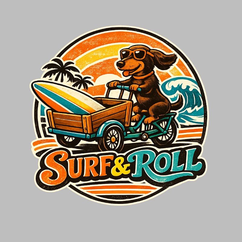 Surf & Roll Dackel mit Surfbrett