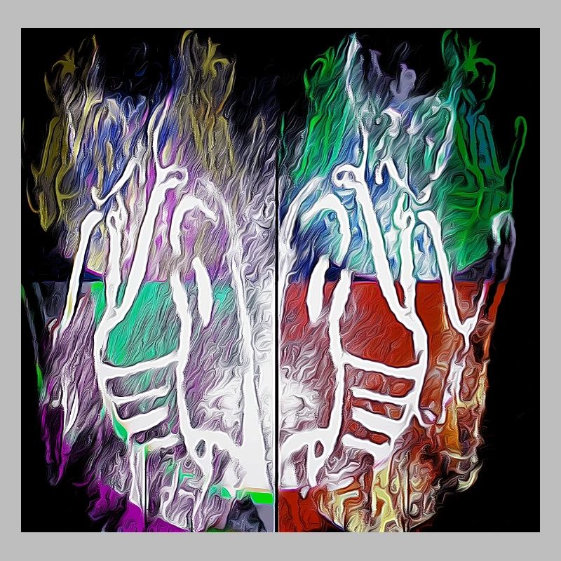 Neon Skeletal Hands Split Art