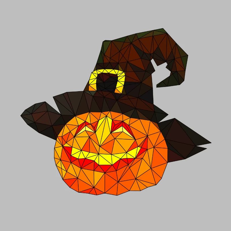 Polygonal Halloween Pumpkin Triangular Poly Art