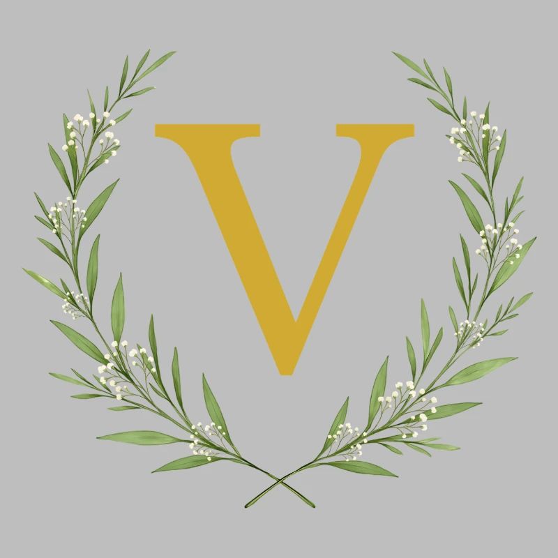 V Monogram, Eucalyptus Wreath, Personalizable
