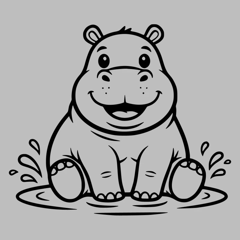 Cute Baby Hippo Water Comic Vector