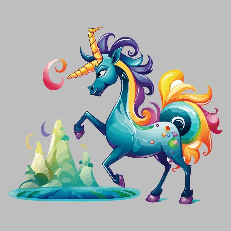 Licorne fabuleuse dans le pays arc-en-ciel