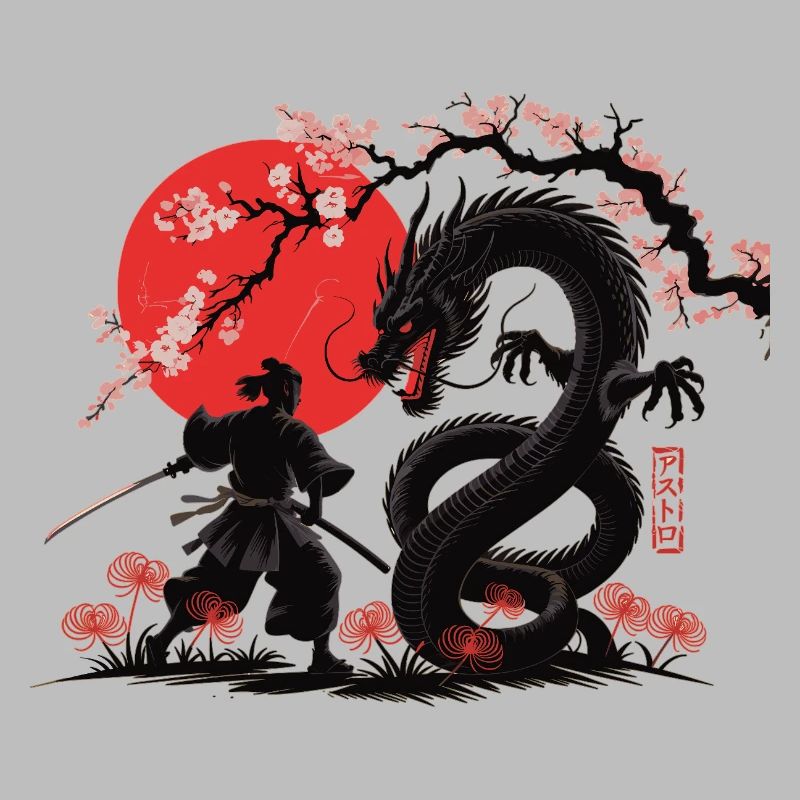 Samurai vs Drache Shirt Drachenkampf