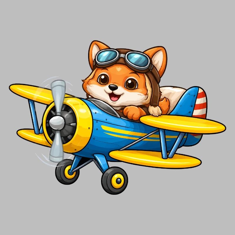 Fuchs Pilot Doppeldecker Flugzeug Cartoon  