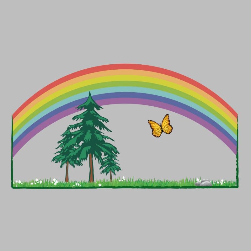 RAINBOW rainbow with meadow and butterfly