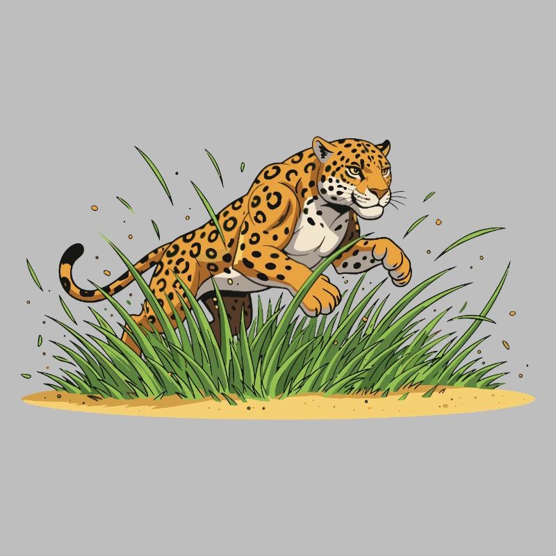 Léopard dans l’herbe – Férocité de dessin animé