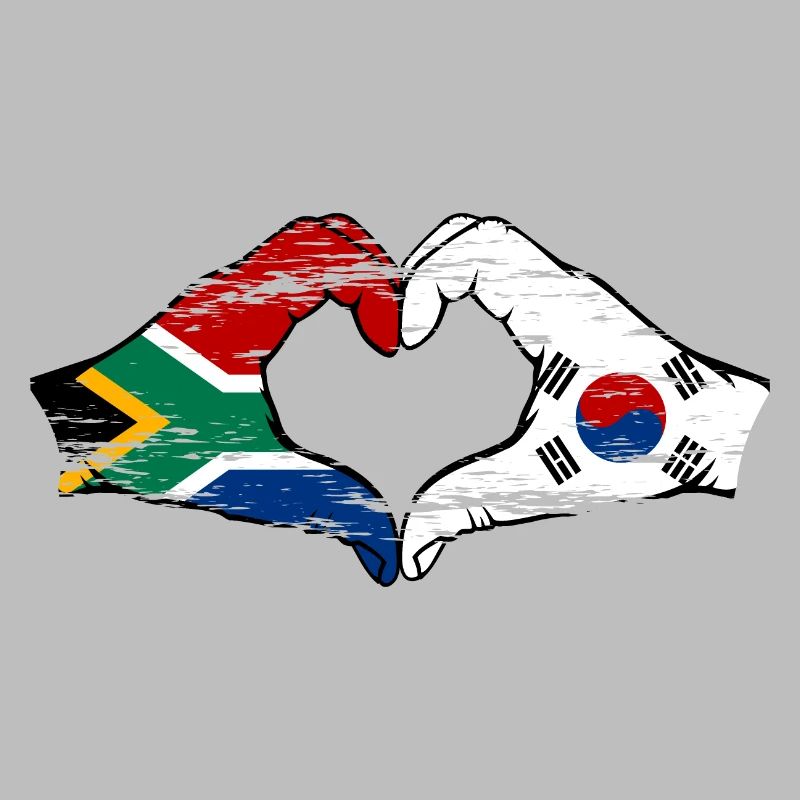 Afrique du Sud Drapeau Corée du Sud Mains Coeur Forme Utilisé