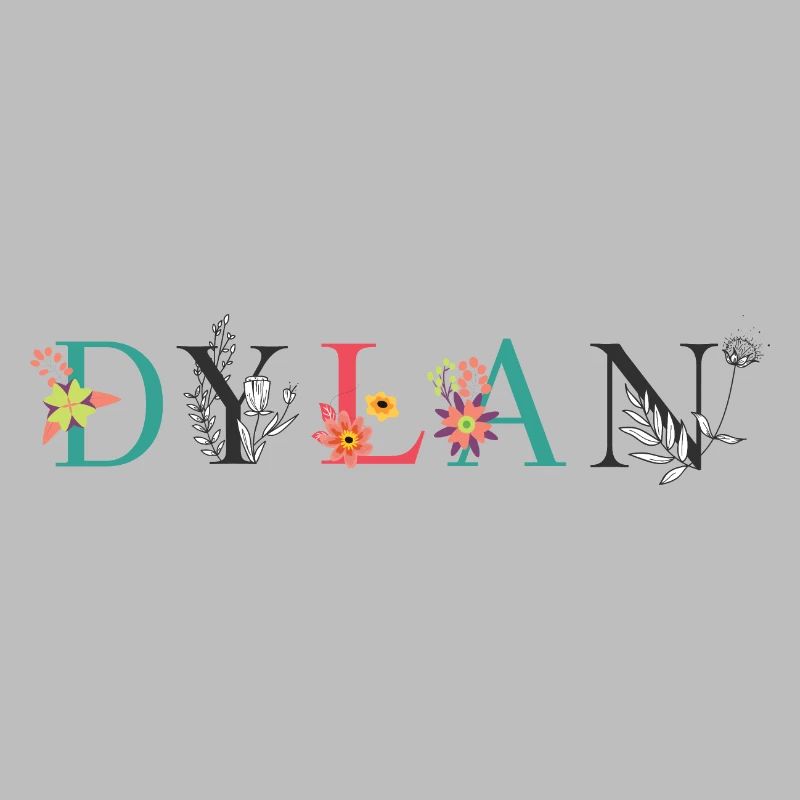 Art du nom DYLAN avec des fleurs brodées