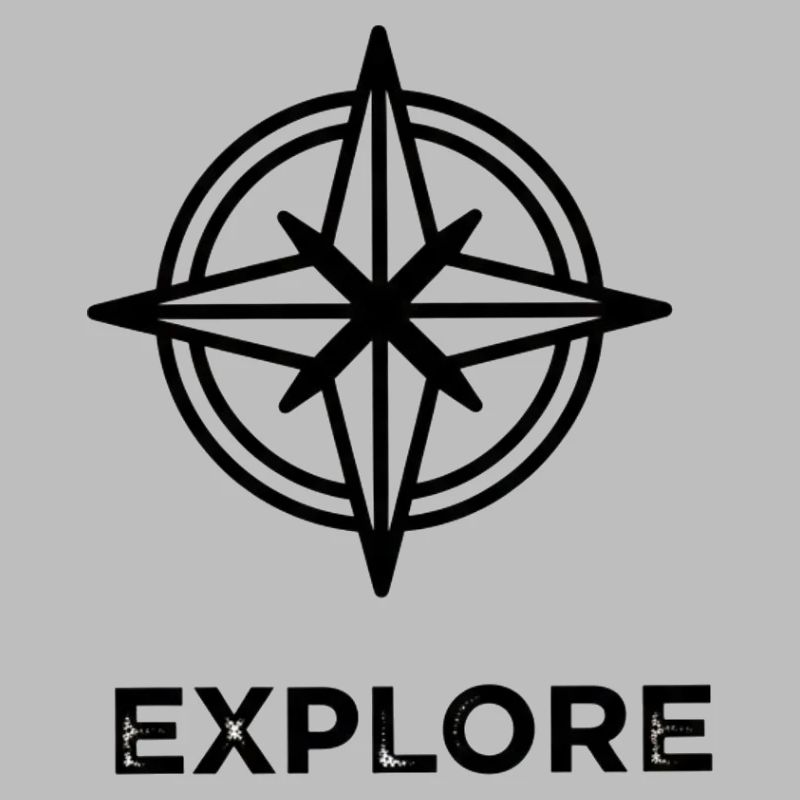 Compass star with "Explore" lettering