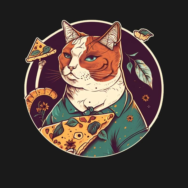 chat avec des tranches de pizza