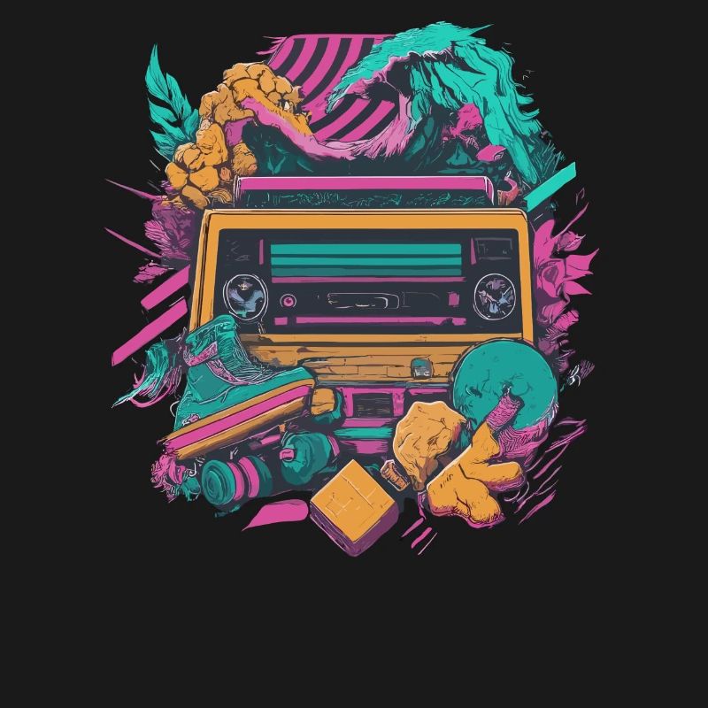 Retro cassette player with a psychedelic nature