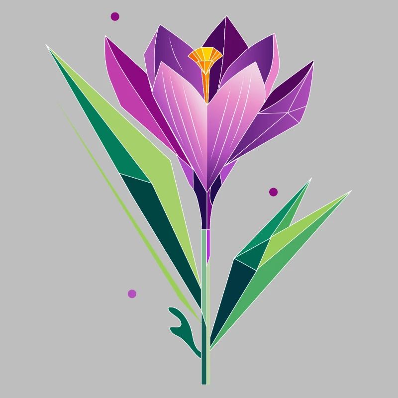 Crocus au design polygonal - tons violets et verts
