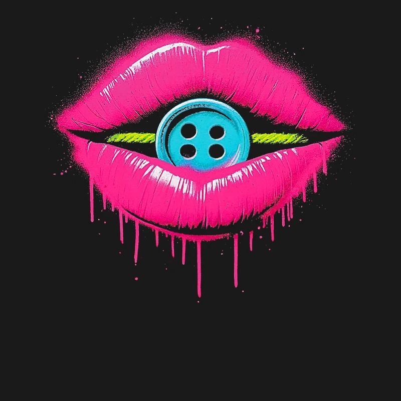 Pop Art Lips with Blue Button