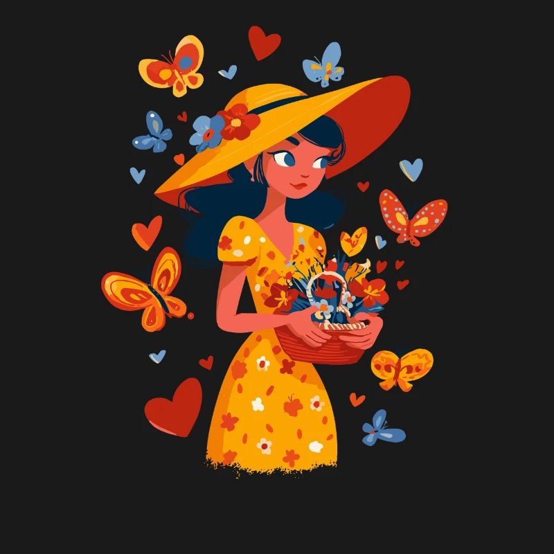Fée du printemps avec panier de fleurs