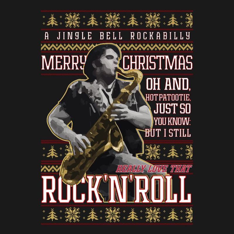 Eddie Rockabilly Saxophon Hässlicher Weihnachtspullover