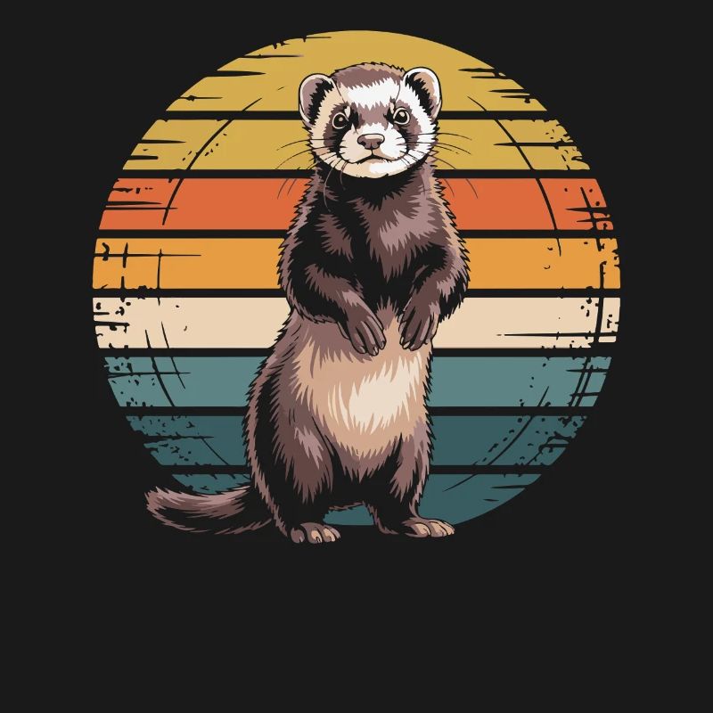 Retro pattern ferret in sunset