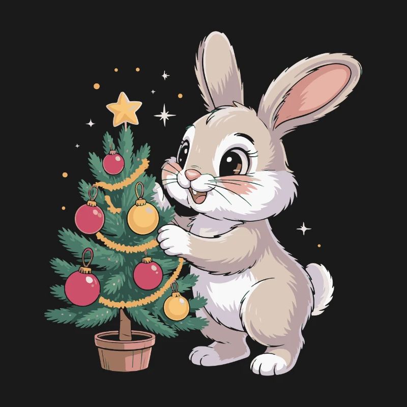 Easter bunny decorates tree