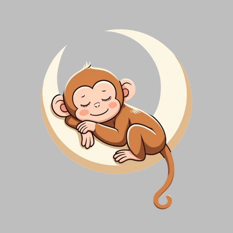 Sleeping monkey on moon pillow