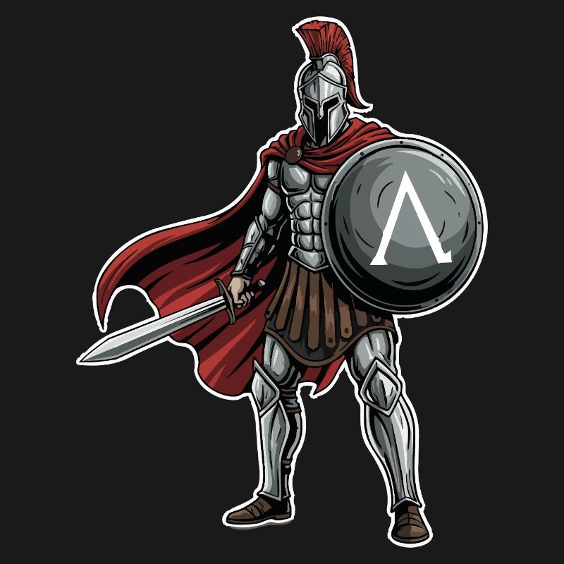 Hoplitisches Spartanisches Lambda-Schild-Schwert-Maskottchen