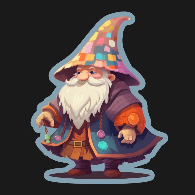 Dwarf with Patchwork Wizard Hat Fantasy Shirt